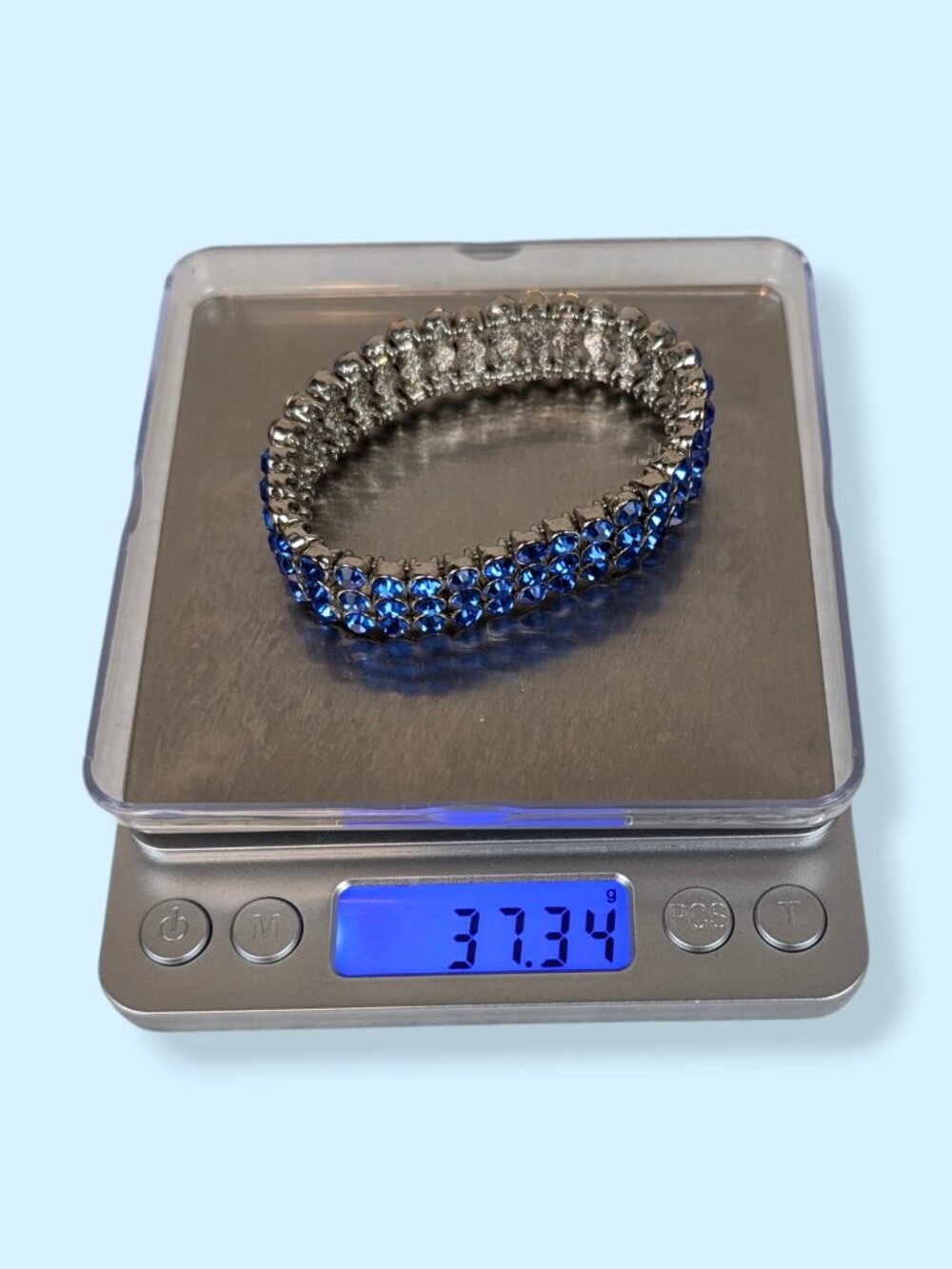 3-Row Blue Rhinestone Stretch Bracelet - Picture 4 of 4